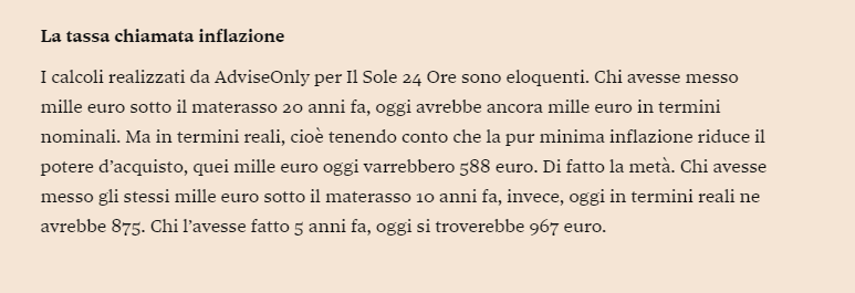 articolo blog il sole 24 ore - soldi sotto il materasso