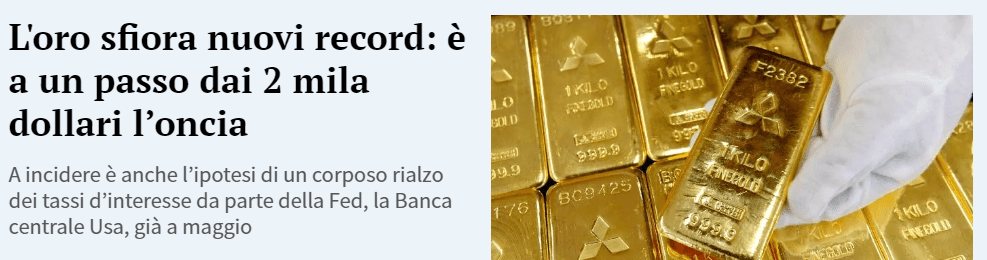 articolo blog la stampa - oro raggiunge nuovi record