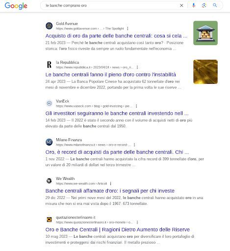 Ricerca Google le banche comprano oro